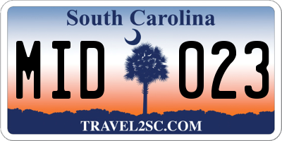 SC license plate MID023