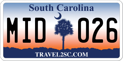 SC license plate MID026