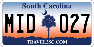 SC license plate MID027