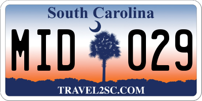 SC license plate MID029