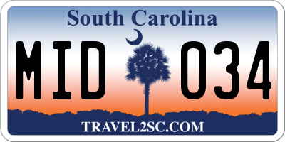 SC license plate MID034