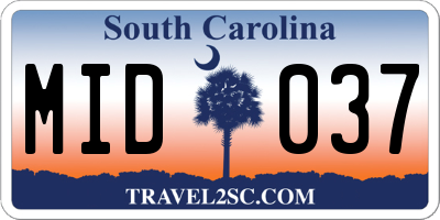 SC license plate MID037