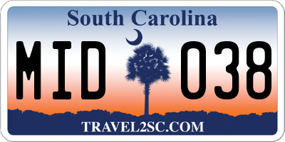 SC license plate MID038