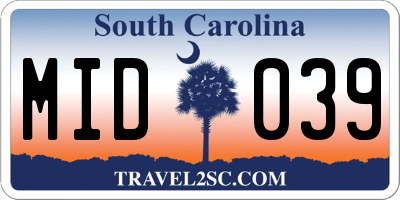 SC license plate MID039