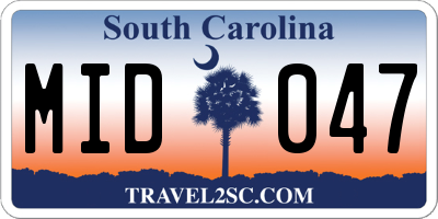 SC license plate MID047