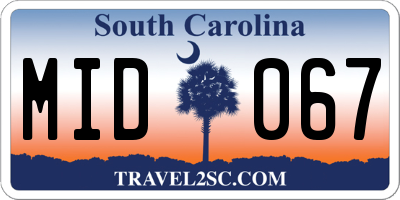 SC license plate MID067