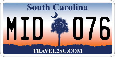 SC license plate MID076