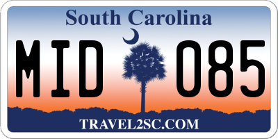 SC license plate MID085