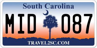 SC license plate MID087