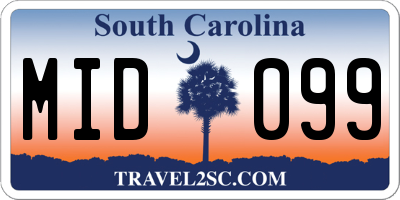 SC license plate MID099