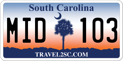 SC license plate MID103