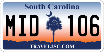 SC license plate MID106