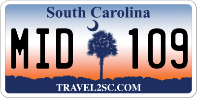 SC license plate MID109
