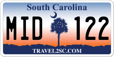 SC license plate MID122