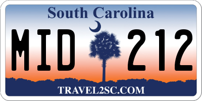SC license plate MID212