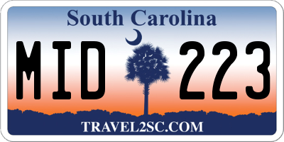 SC license plate MID223