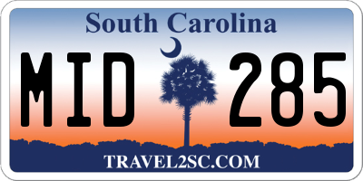 SC license plate MID285