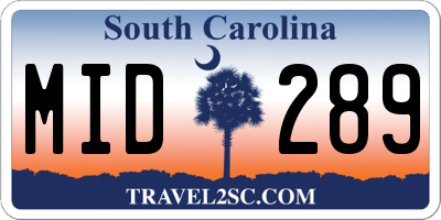 SC license plate MID289