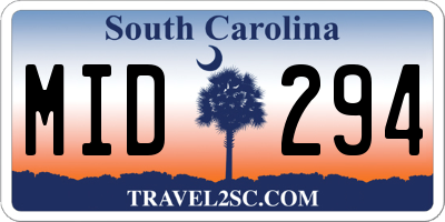 SC license plate MID294