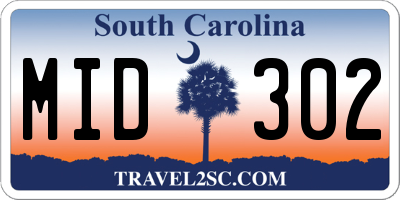 SC license plate MID302
