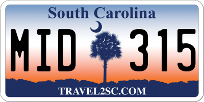 SC license plate MID315