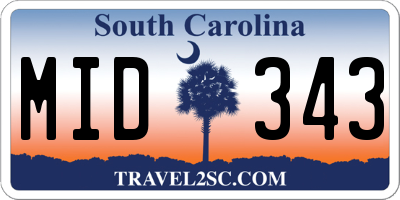 SC license plate MID343