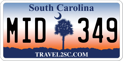 SC license plate MID349