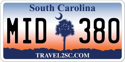 SC license plate MID380
