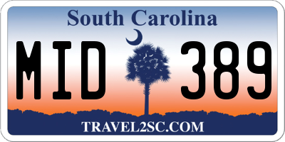 SC license plate MID389