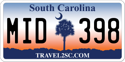 SC license plate MID398