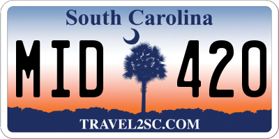 SC license plate MID420