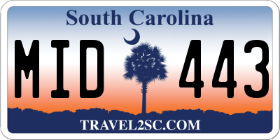 SC license plate MID443