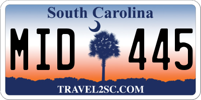 SC license plate MID445