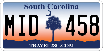 SC license plate MID458