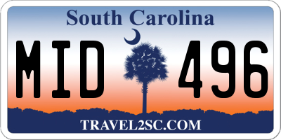 SC license plate MID496
