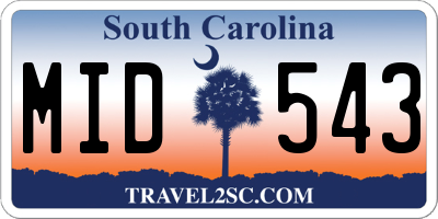 SC license plate MID543