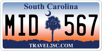 SC license plate MID567