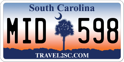 SC license plate MID598