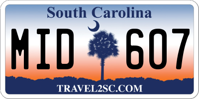 SC license plate MID607