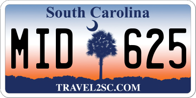 SC license plate MID625