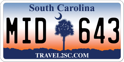 SC license plate MID643