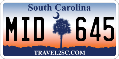 SC license plate MID645