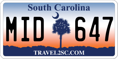 SC license plate MID647