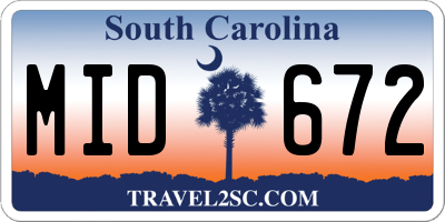 SC license plate MID672