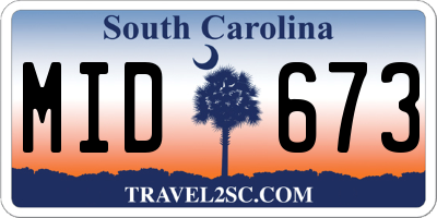 SC license plate MID673
