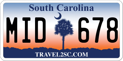 SC license plate MID678