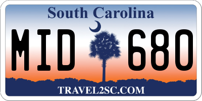 SC license plate MID680