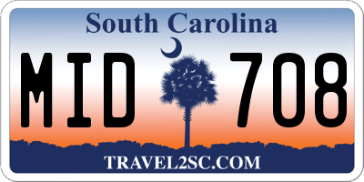 SC license plate MID708