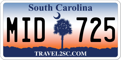 SC license plate MID725