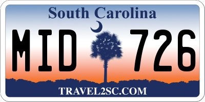 SC license plate MID726